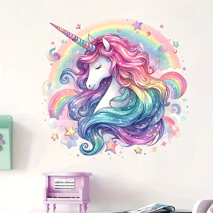 Home One Bathroom - 1 Stück bezaubernder Einhorn- und Regenbogen-Wandaufkleber,