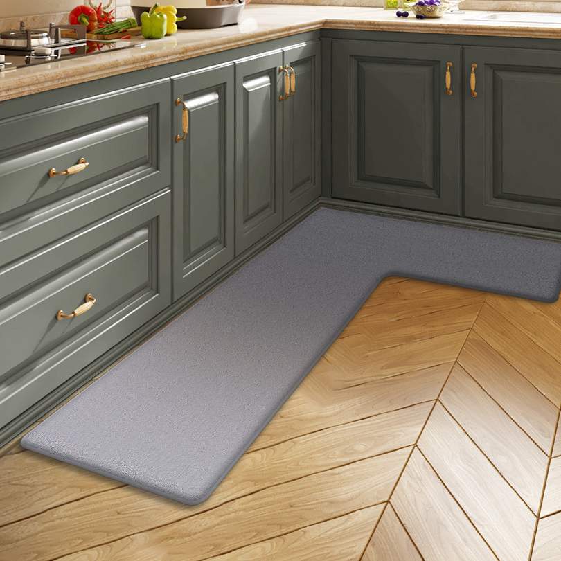 Home Bathroom Carpet - Einfarbige Küche L-förmige schmutzabweisende weiche Bodenmatte