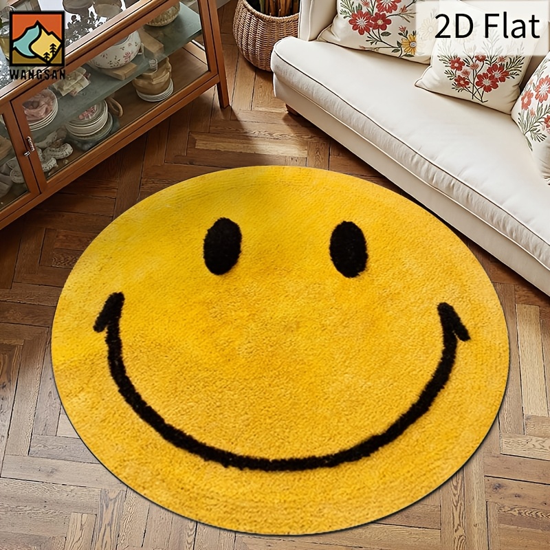Home Bathroom Carpet - 2D Runder Flanell-Teppich Smiley-Gesicht-Design Weicher Bodenteppich
