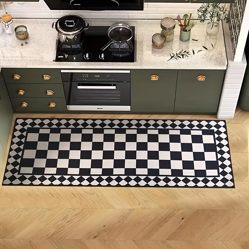 Home Bathroom Carpet - VIKAMA Schwarz-weiß karierter Teppich mit abstrakter