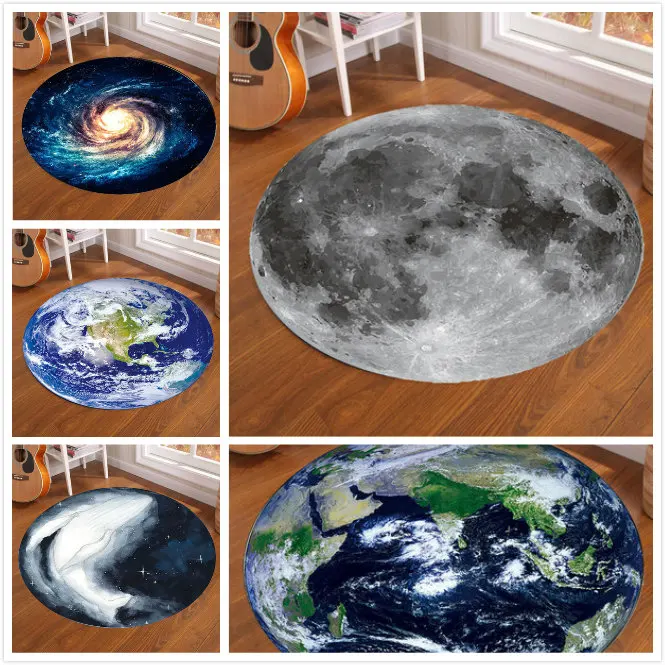 Home Bathroom Carpet - Galaxy Earth Moon Runder Teppich für