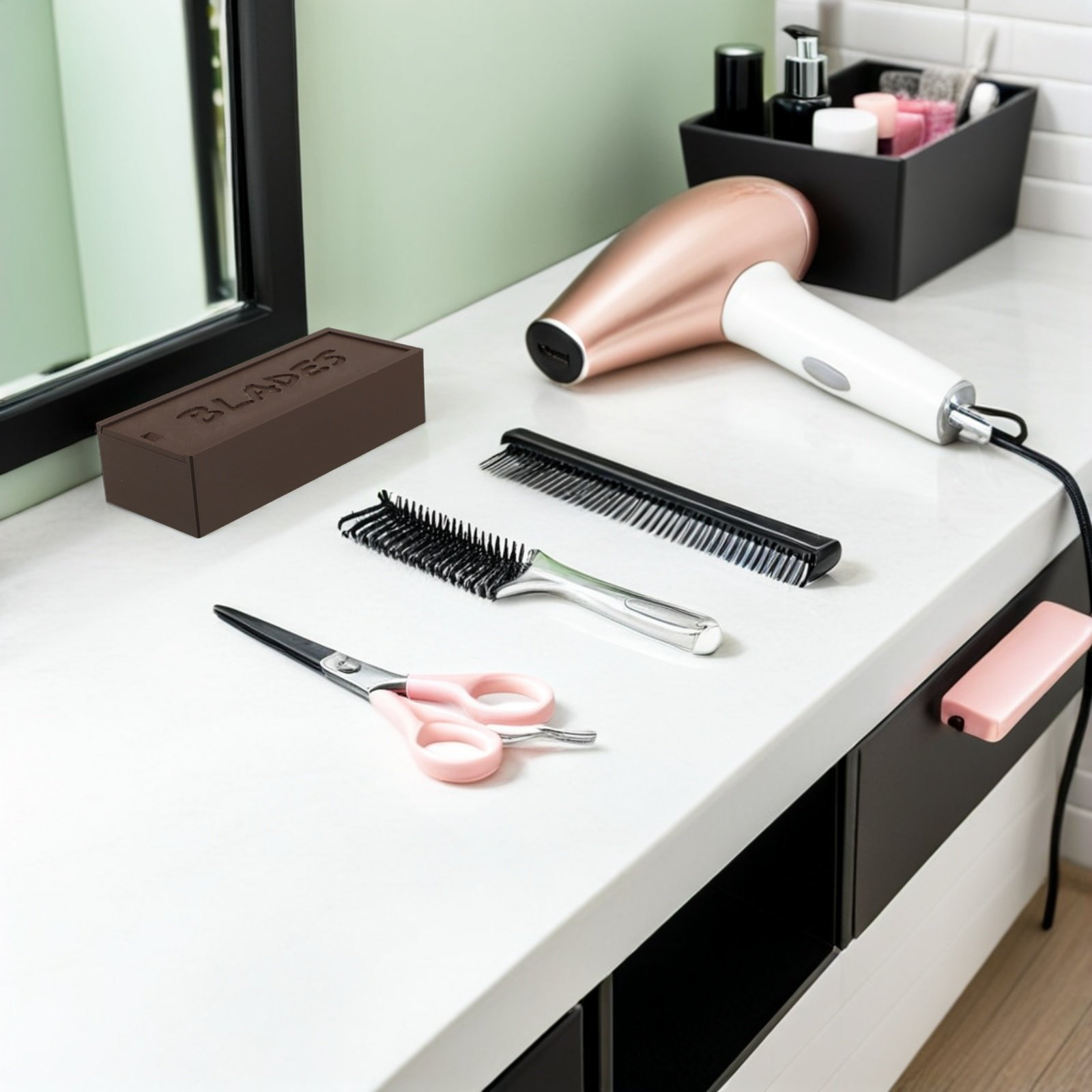Home One Bathroom - Doppelfach-Aufbewahrungsbox aus Kunststoff für Rasierklingen, Organizer
