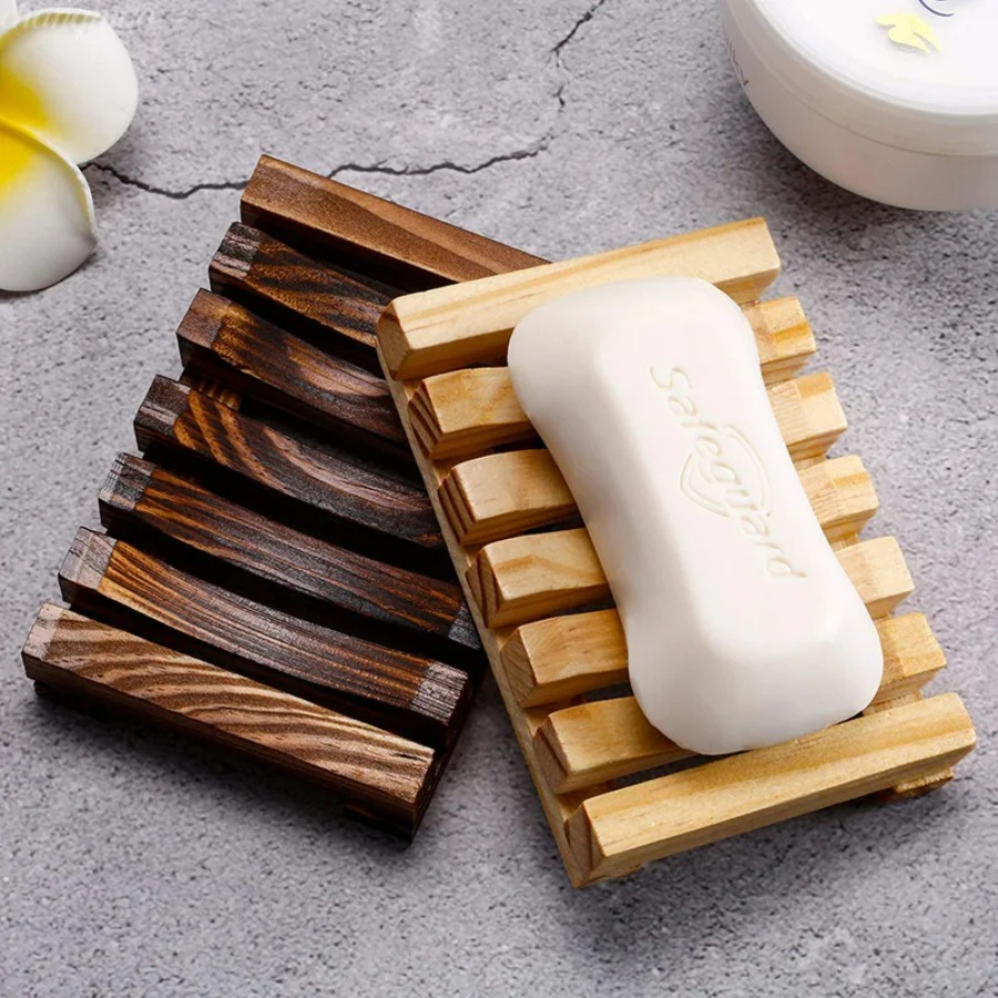 Home Essentials Bathroom Organizer - Natürlicher Bambus-Seifenhalter, Holz-Abtropfgestell hält die Seife